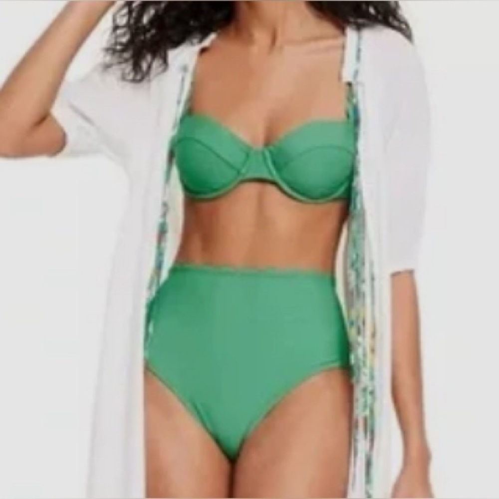 NWT Rhode High Waisted Green Scalloped Bikini Bottom Size X-Large